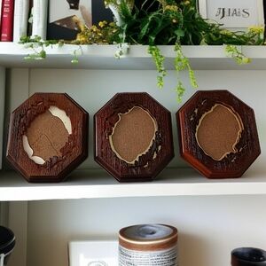 3 Vtg HL British Registered Picture Frames Design Ornate Octagon Faux Wood Brown